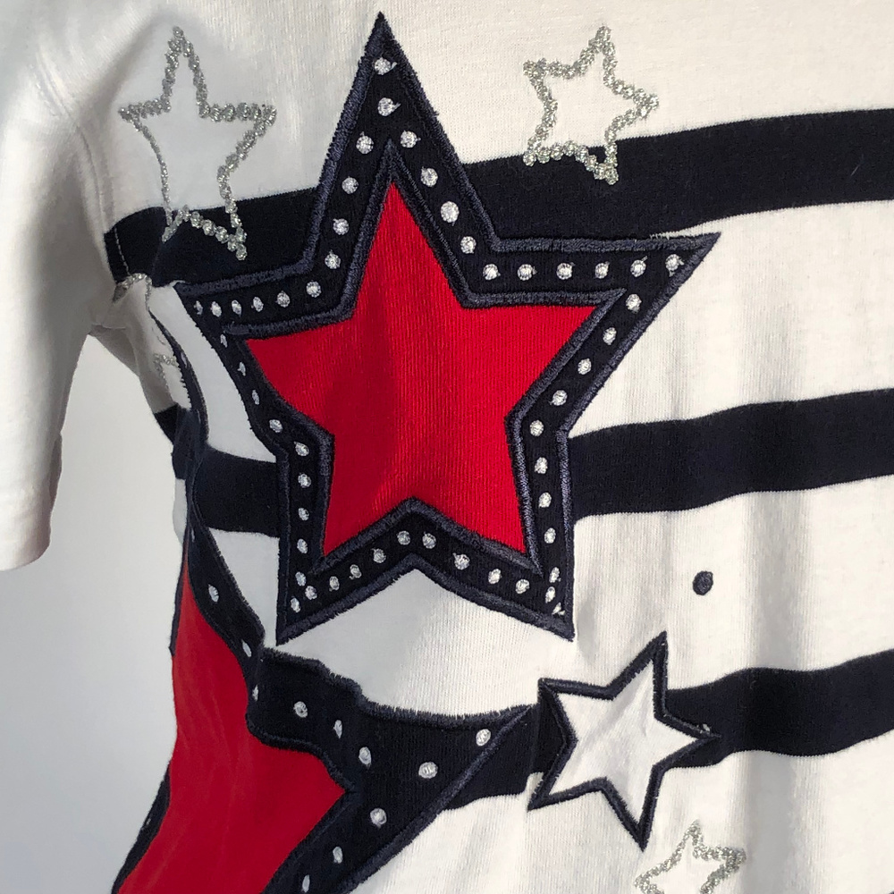 Karen Scott Sport Womens Patriotic Knit Top PM Stars Striped Beaded T-Shirt - Picture 4 of 10